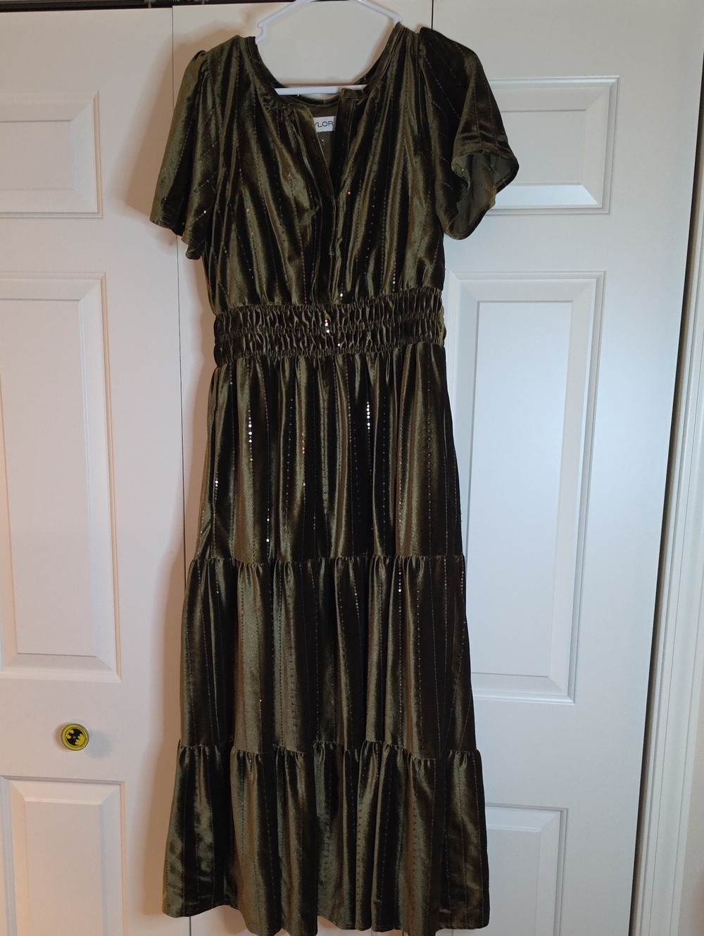 Taylor Olive Green Velvet Tiered Maxi Dress